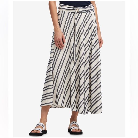 NEW! DKNY Asymmetrical Eyelash Fringe Stripe Belted Maxi Skirt - 4 ~ $109 - Picture 13 of 15